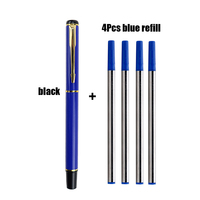 1+4Pcs/Set Office A Pen Metal Ballpoint Pen With Refill Gift Stationery Core Automatic BallPen For School Office Ink Blue Black