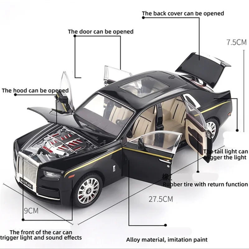 RR فانتوم سبيكة سيارة نموذج كبير الحجم 1:20 Diecasts ولعبة المركبات لعبة معدنية نموذج سيارة محاكاة ضوء الصوت هدية