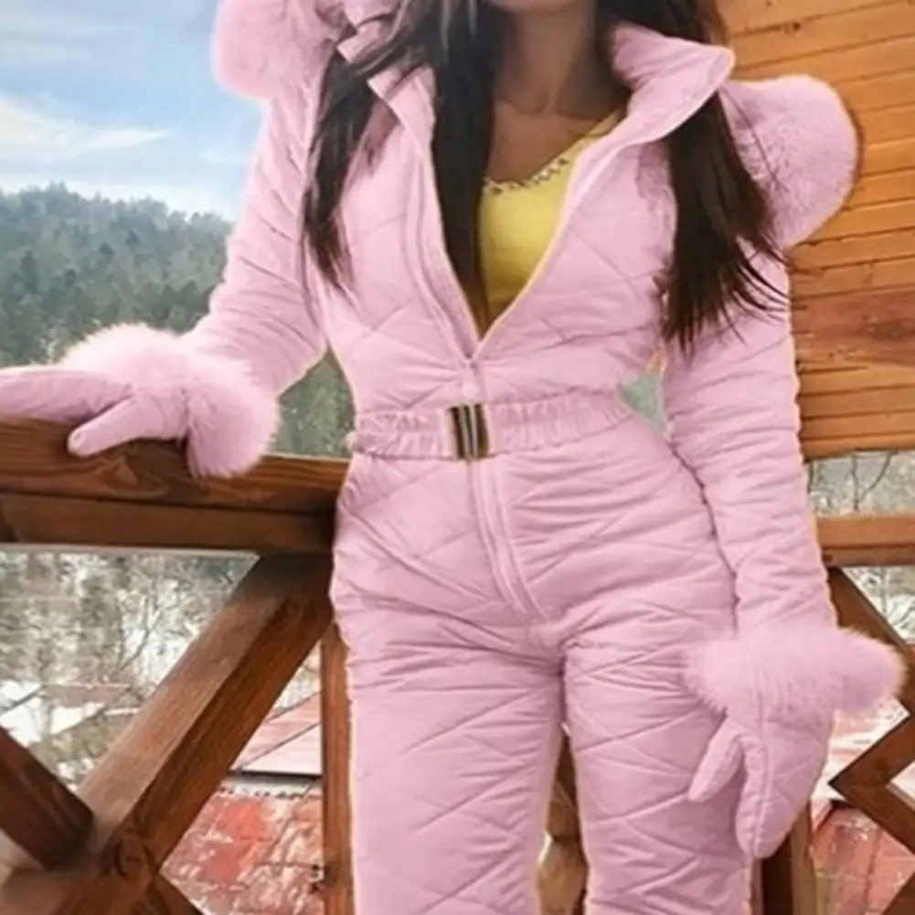 Women Hooded Ski Jacket Fleece Women Skiing Jumpsuit Windproof Outdoor Sports Snowboard Overalls Skiing Snowboarding Jumpsuit