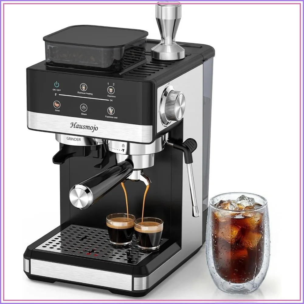 

20Bar Espresso Machine with Grinder, Milk Frother, Compact Stainless Steel Coffee Maker for Latte & Cappuccino, Home Use