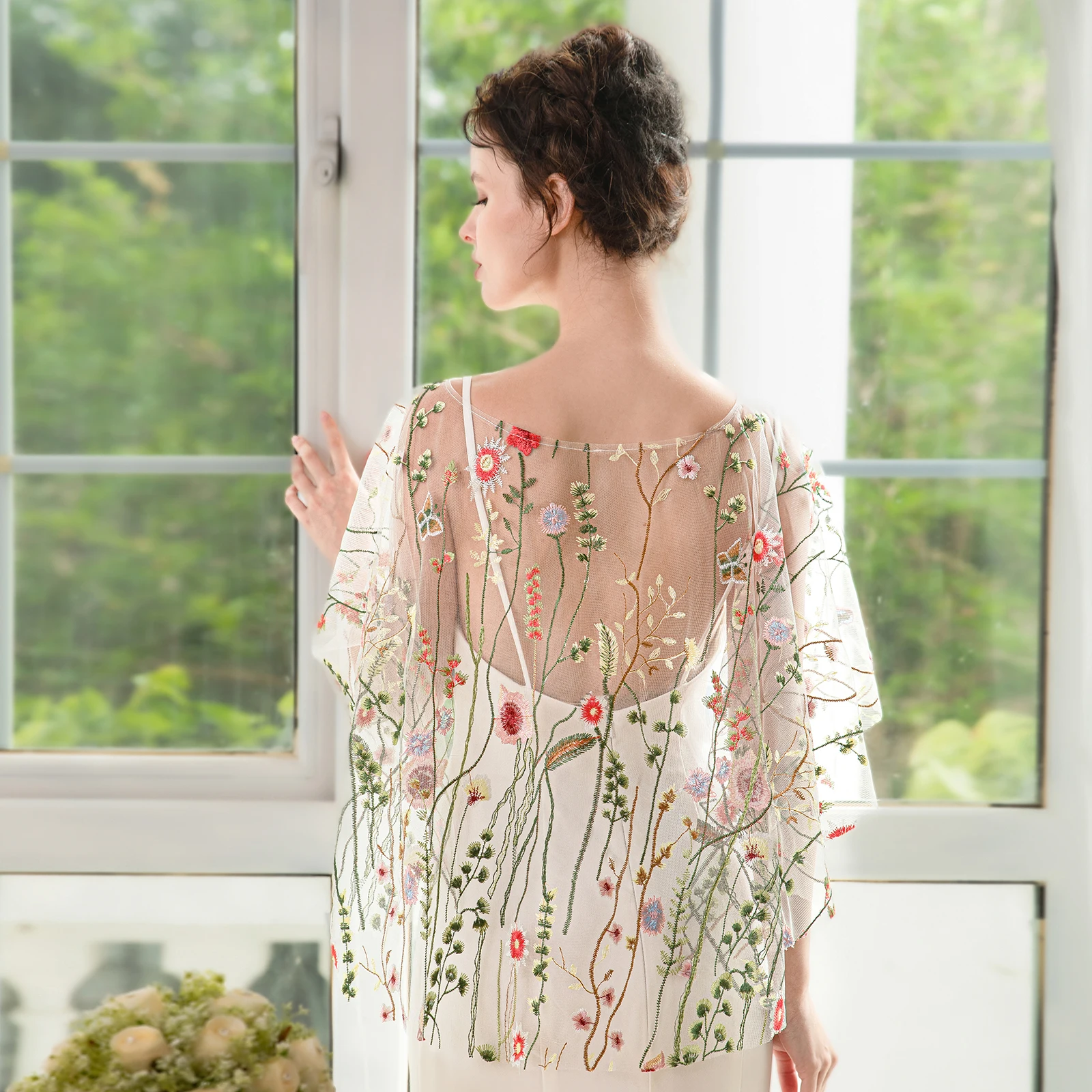Elegant Jewel Collar Wild Flowers Floral Lace Bridal Wraps Bolero for Women Evening Party Shawls Marriage Wedding Accessories image 4