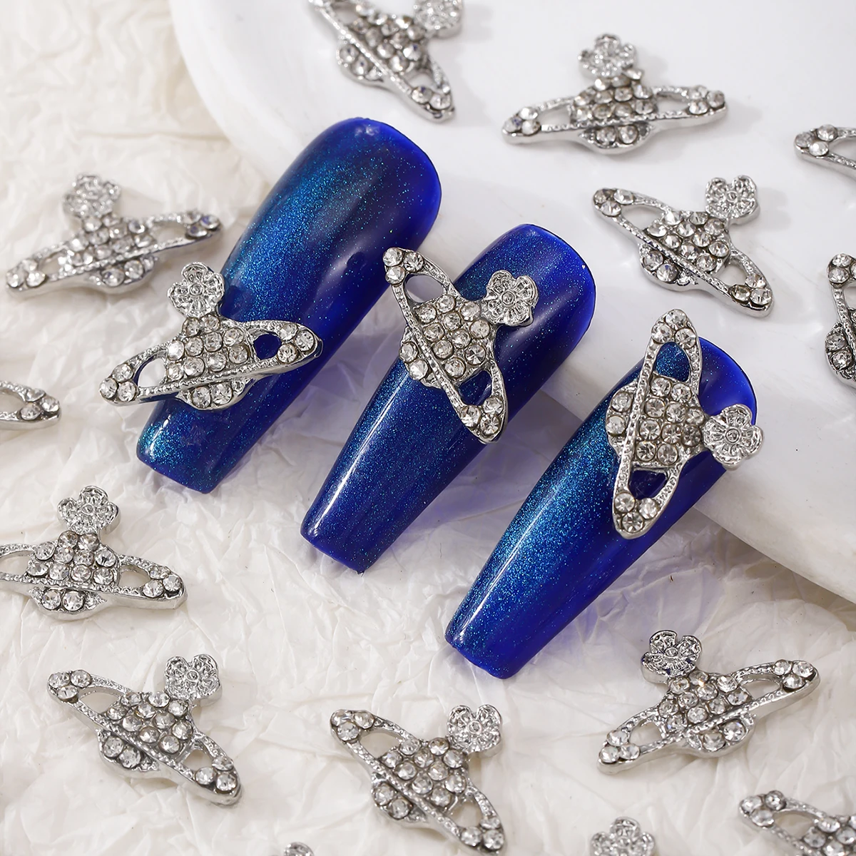 10 Stuks Europese En Amerikaanse Stijl Volledige Diamant Saturnus Planeet Legering Strass Y 2K Metalen Stijl Diy Nageldecoratie