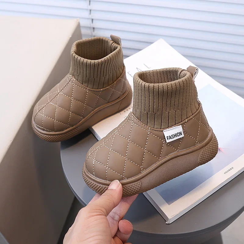 Boys Girls Flat Shoes Non-slip for Winter Children Warm Boots with Thick Cotton 2024 New Fashion Kids Snow Boots Solid Color