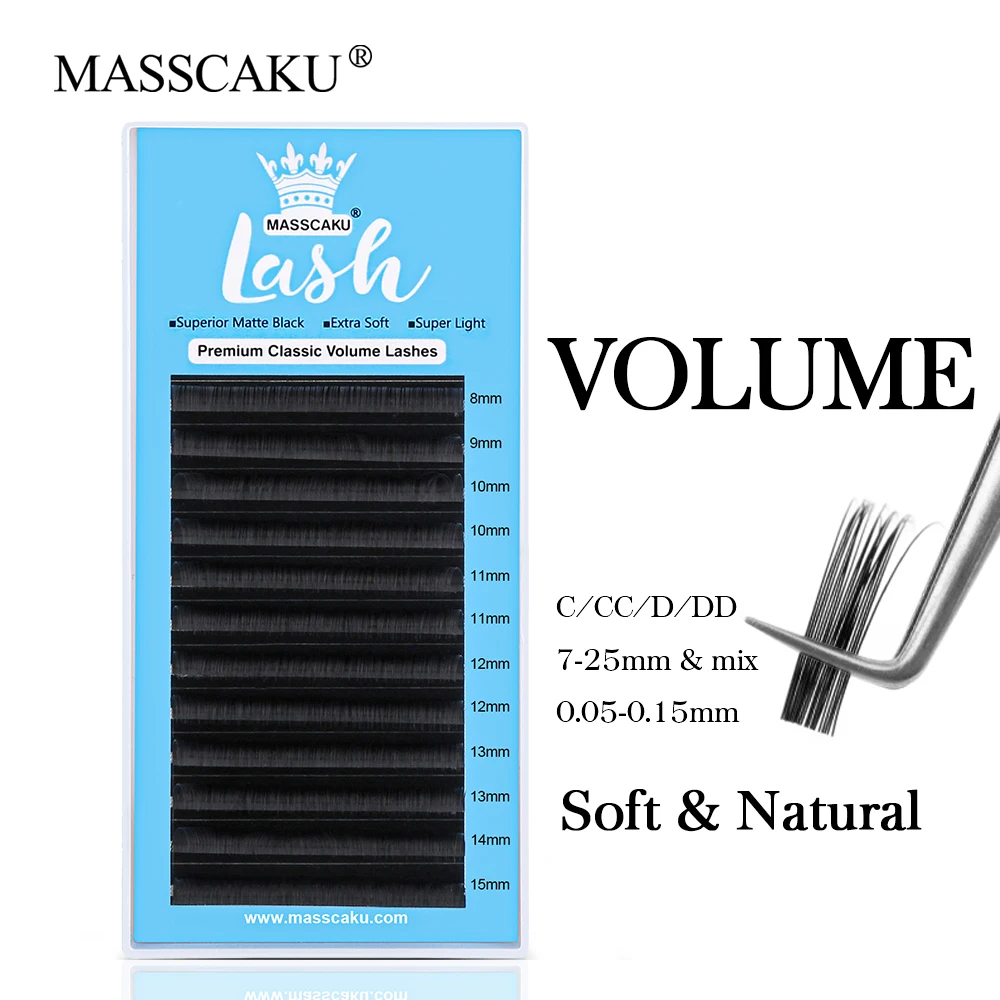 

MASSCAKU 8-25mm All Length C CC D DD J B L M Curl 12 Rows High Quality Handmade Matte Black Classic Regular Eyelashes Extensions