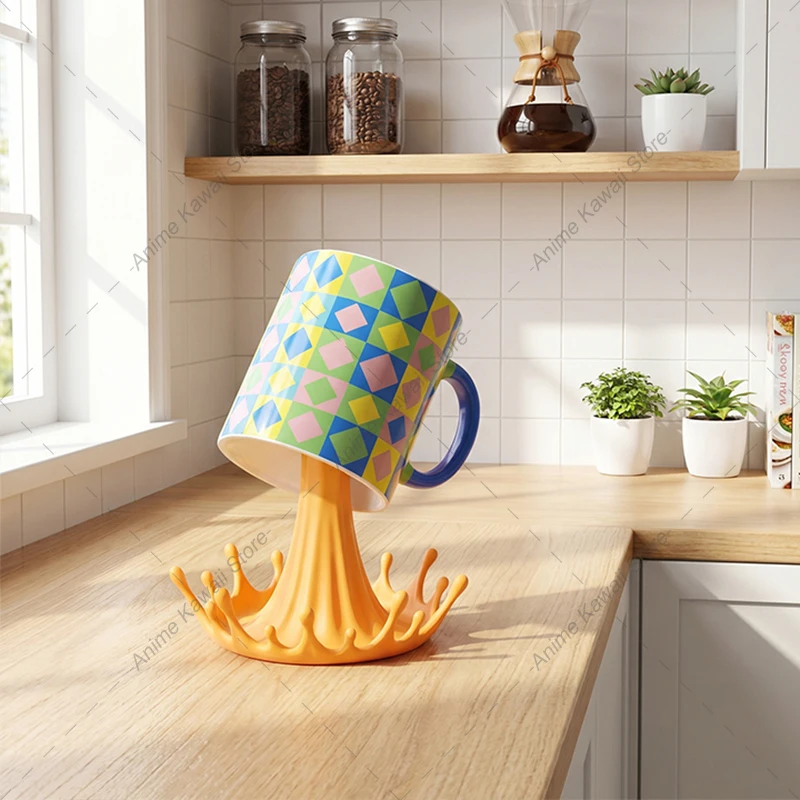 3D Printed Splash Cup Holder Creative Spill‑Effect Mug Display Stand Magic Floating Cup Decorative Rack Home Desktop Decor
