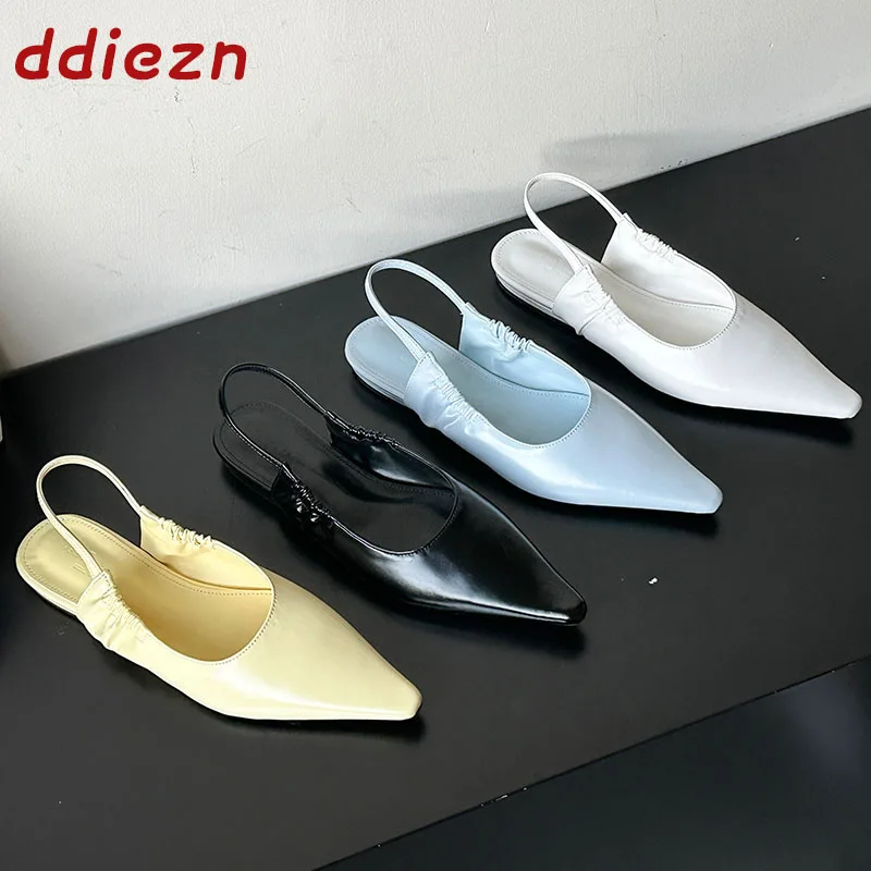 

Новые модные женские туфли-мюли с острым носком, летние сандалии-слингбэки, элегантные женские туфли на плоской подошве, коллекция Весна 2026