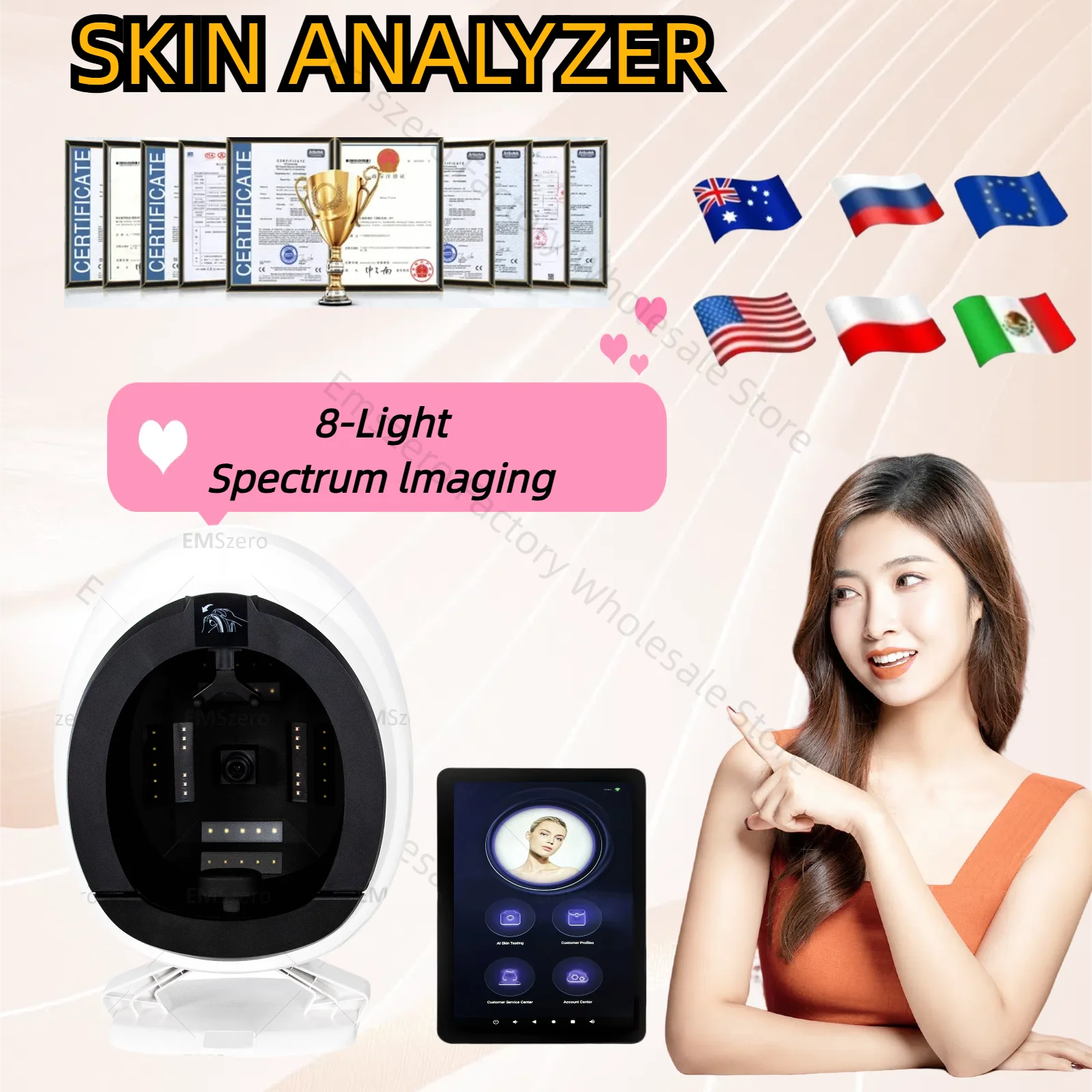 

2025 AISIA Q1 3D AI Facial 8 Spectrum Professional Analysis Skin Analyzer Detection Skin Problem Diagnosis
