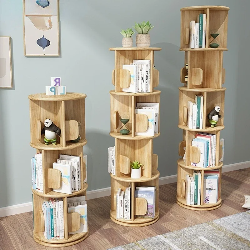 

Northern Europe Kid Bookshelf 360 Rotation Bookshelf Children's Utility Bookshelf Solid Wood Design Rotatable Bookcase