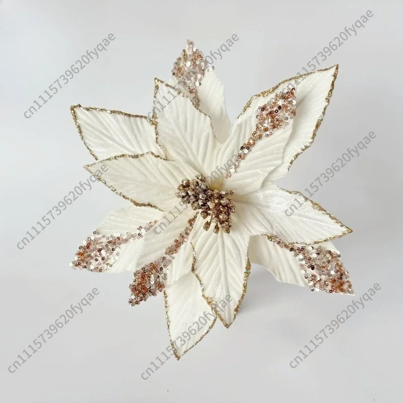 Velvet Christmas Flower Milk White Plush Simulation Flower Christmas Ornament Rose Gold Christmas Ornament