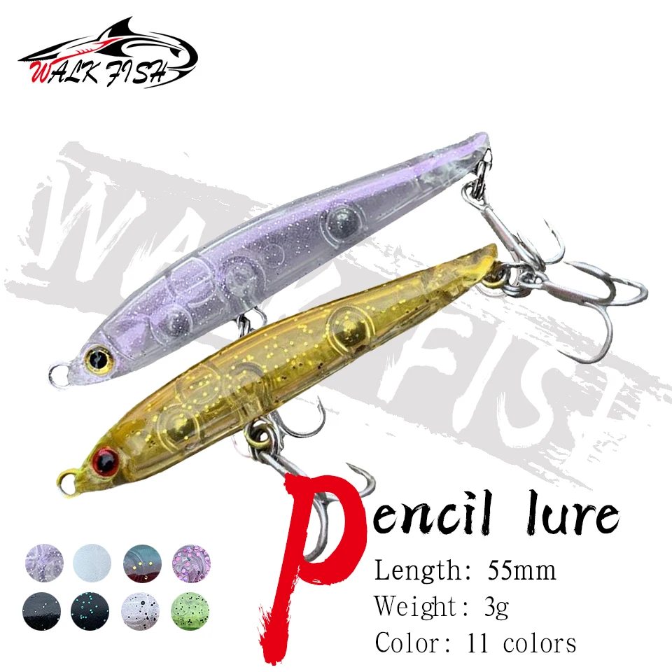 WALK FISH 1PCS 55mm/3g Pencil Minnow Fishing Lure Hard Bait Diving Sinking Treble Hooks Artificial Bait Hard Lure Rockfishing