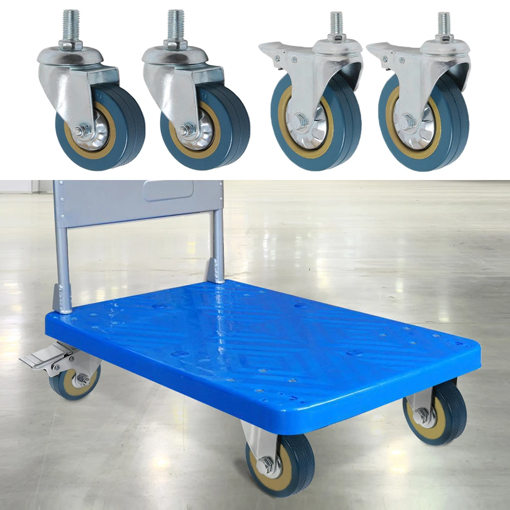 Silent PVC 4Pcs 2 Inch Swivel Caster Wheels Heavy Duty Caster M8x15mm Threaded Stem Wheels For Carts workbench Equipment Tools