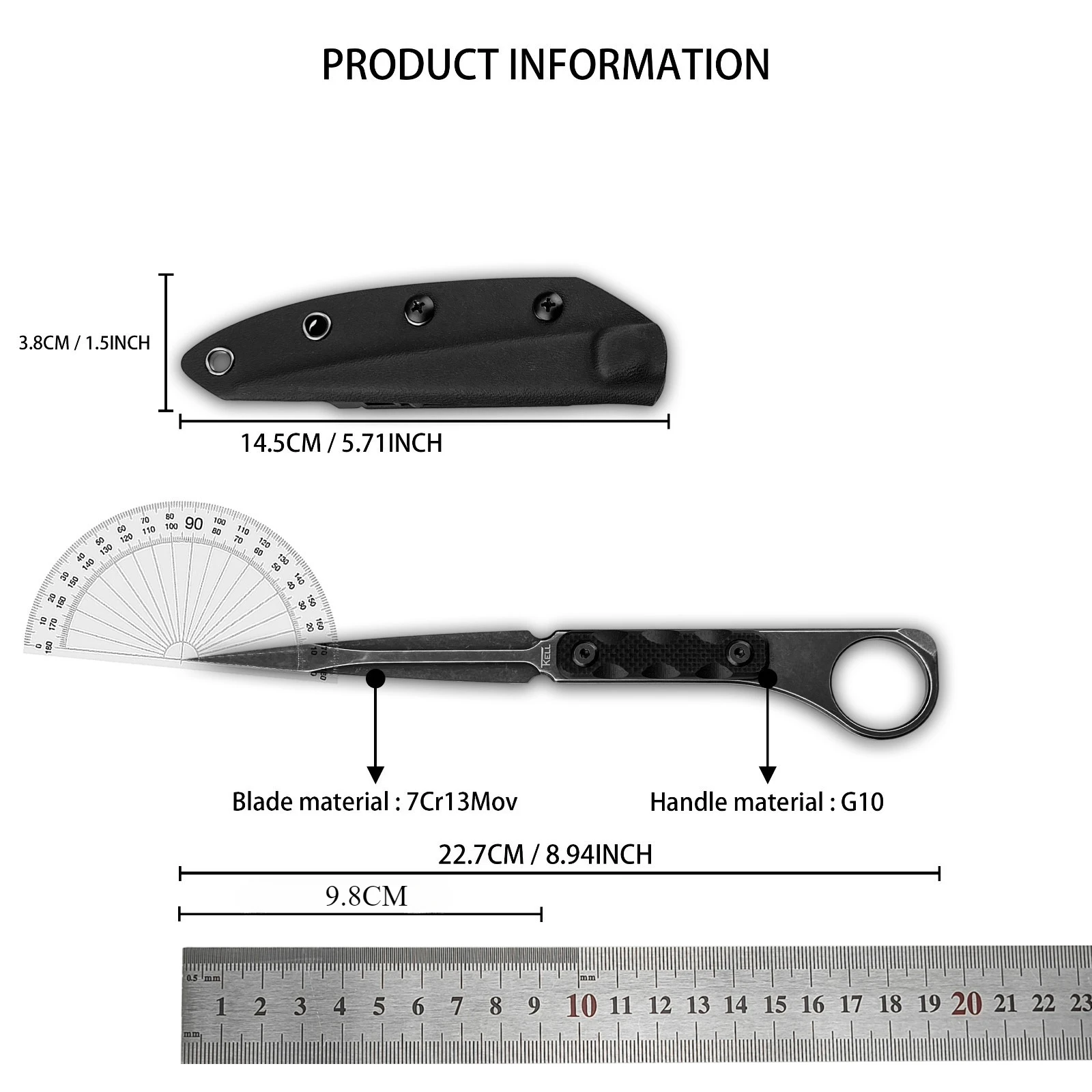 High Hardness Steel Fixed Blade Hunting Knife Lightweight EDC Pocket with Kydex Sheath Portable Outdoor Cutting Tool for Gift view 6