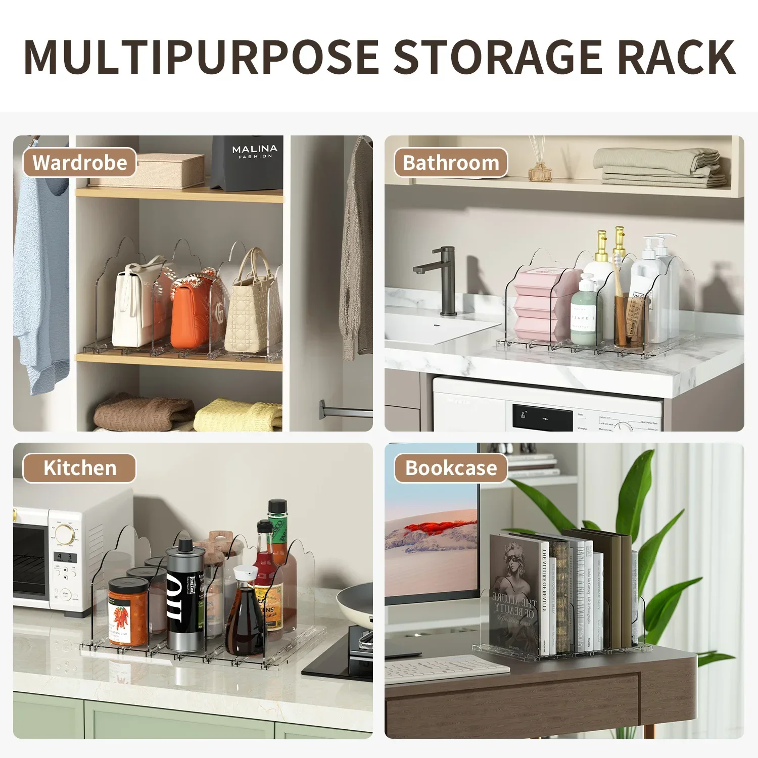

Adjustable Household Partition Board Shelves with Clamps for Classification Organization Compartments Storage Solution for Home