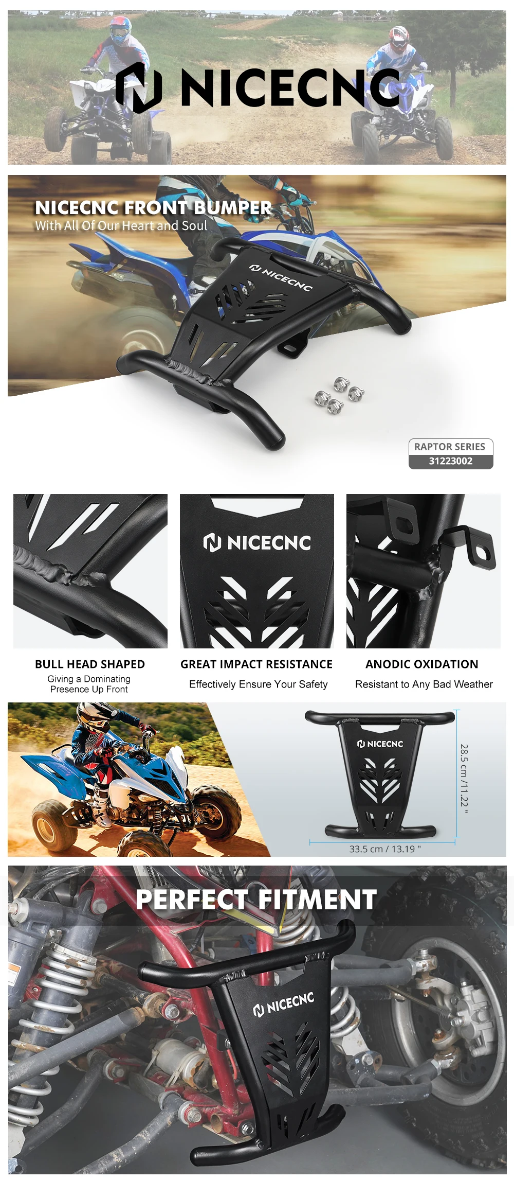 NICECNC für Yamaha Raptor 700 ATV Haltegriff-Montagesatz Frontstoßstange für Yamaha Raptor 700 700R 2006-2026 Zubehör – Detail 2