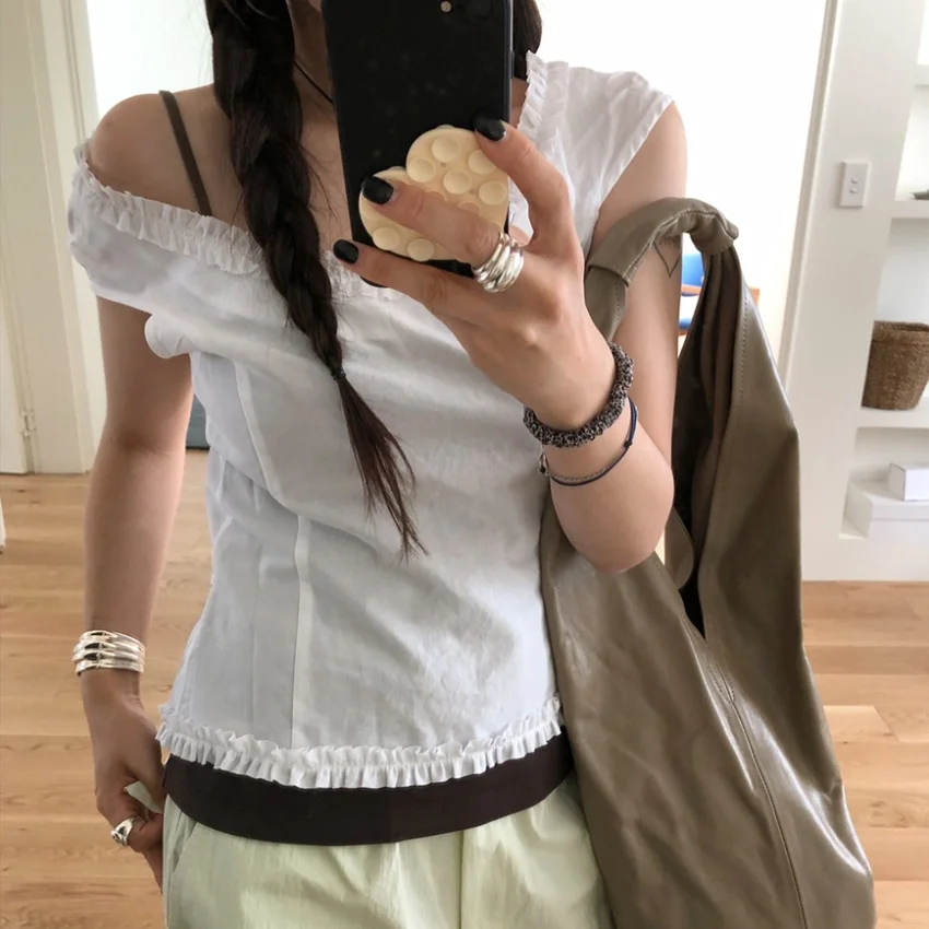 Design Sensation Bottone singolo Abbigliamento bifacciale Volant monospalla Cintura irt Top da donna Pendolarismo Sle ort Sve Thin