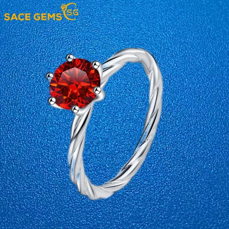 

SACE GEMS GRA Certified 1CT Moissanite Ring VVS1 Lab Diamond Solitaire Ring for Women Engagement Promise Wedding Band Jewelry