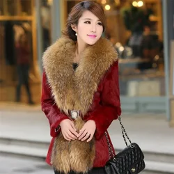 2024 Autumn Winter Women New Fur Coat Mid-Length Imitation Fox Fur Collar Coat Imitation Mink Fur Korean Slim Fit Imitation Fur