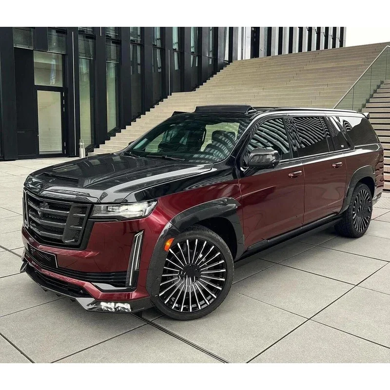 Factory Hot Selling For Escalade Upgrade  LD Style Carbon Fiber Wide Body Kit with New Front Lip Rear Diffuser Spoiler Hood Gril