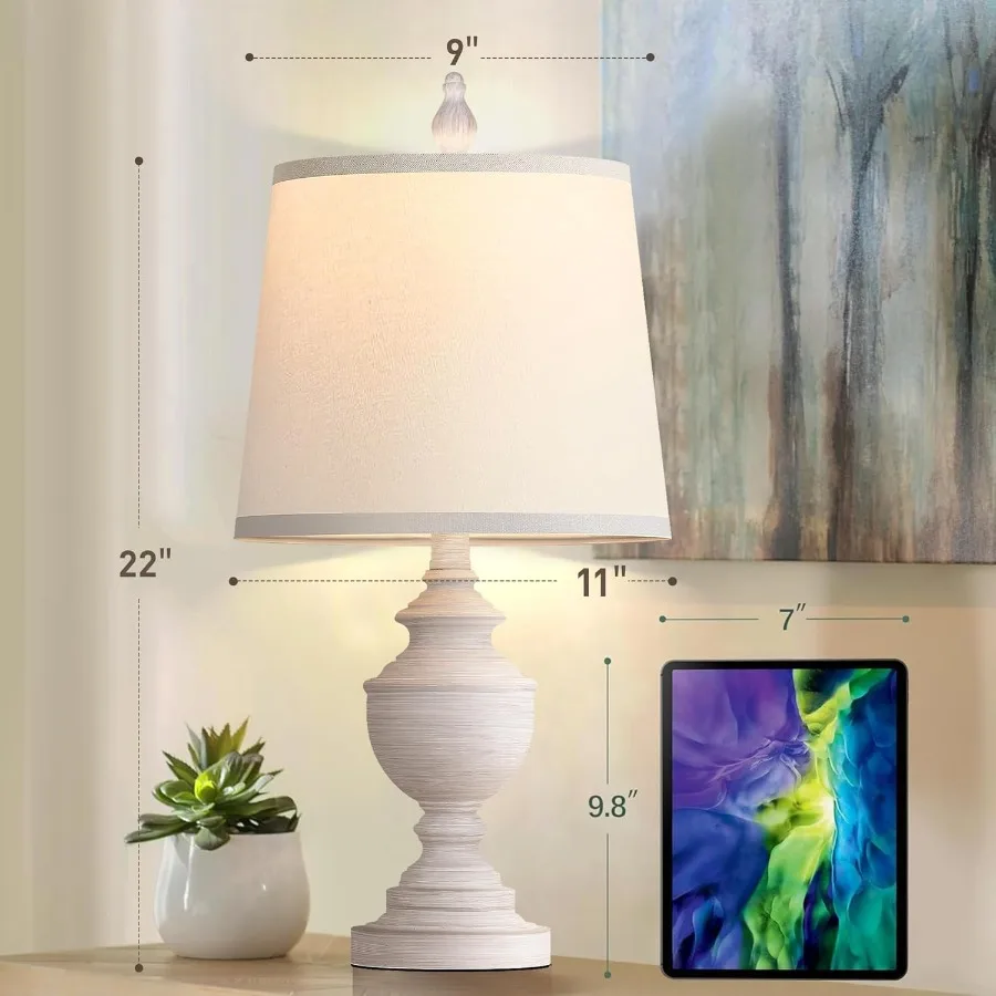 레트로 테이블 램프 2개 세트 침실용 램프 러스틱 팜하우스 테이블 램프 거실용 22인치 빈티지 나이트스탠드 램프