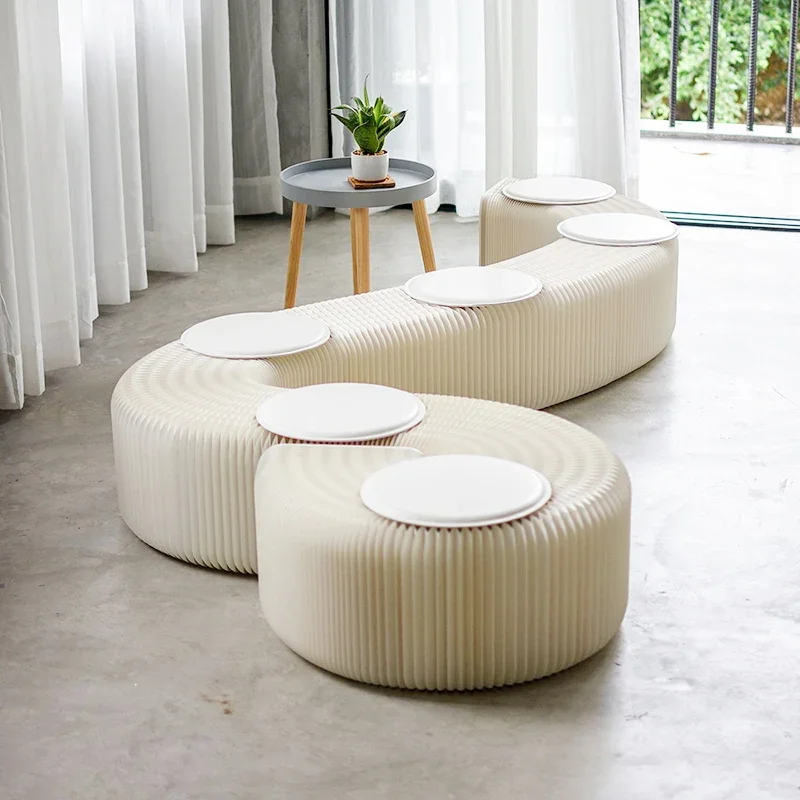 For Zusammenklappbare Hockerbank Aus Kraftpapier Mit 6 Lederpolstern, Lange Sitzbank Für Terrasse Und Heimdekoration, Tragbare