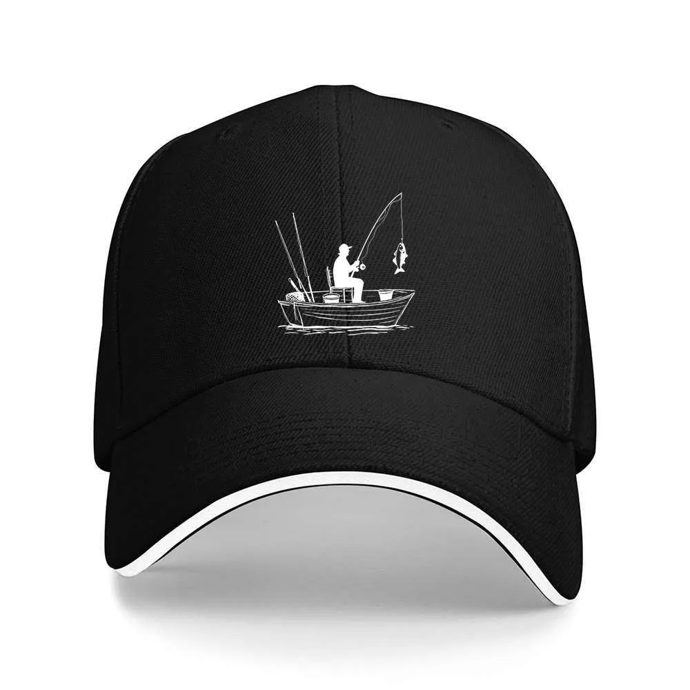 Fishing Boat Line Art Baseball Cap Minimalist Maritime Adjustable Polyester Hat