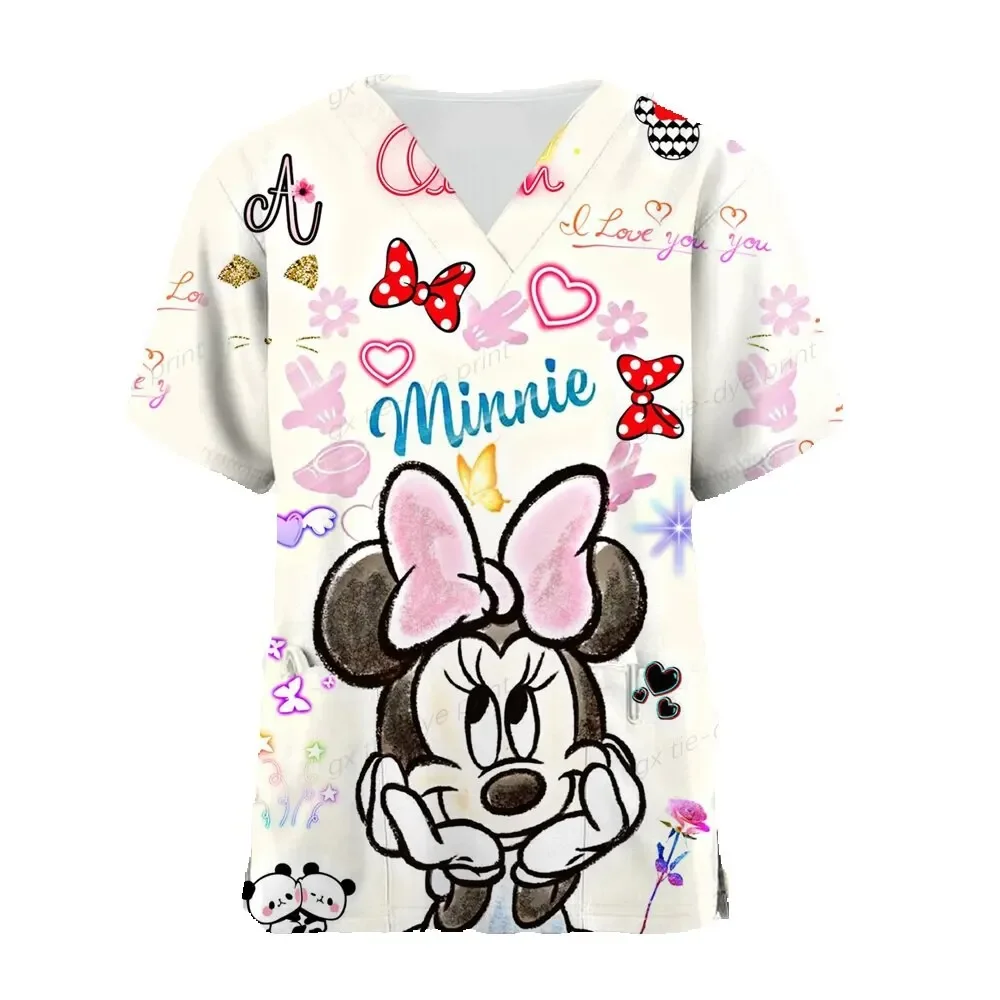 

Miniso Hospital Staff Nurse Uniform Women's Cartoon Printing Casual Short Sleeve V Neck Paramedic Tops Medical Uniform Supplies