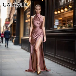 GALCAUR Halter Sexy Long Dresses Women Sleeveless Off Shoulder High Waist Split Spliced Folds Luxury Party Dress Female Autumn