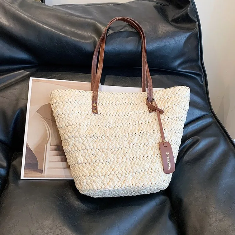 YOUDEYISI French One Shoulder Corn Skin Handbag Grass Woven Tote Bag Versatile Handwoven Vegetable Basket Holiday Beach Bag