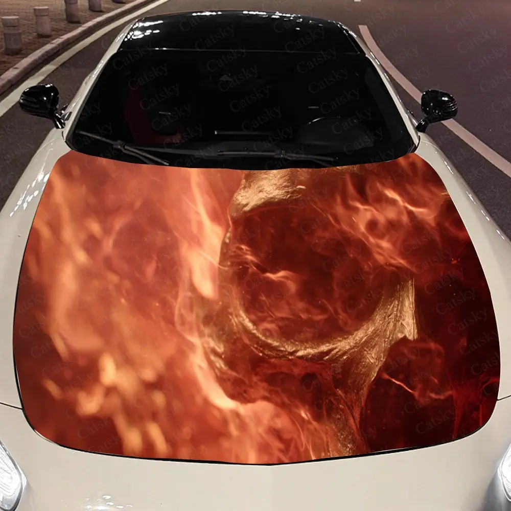 

Attrative Fiery Skull Auto Cover Sticker, Waterproof and Self-adhesive Auto Hood Decal, Auto Vinyl Wraps, Cool Car Exterior Deca