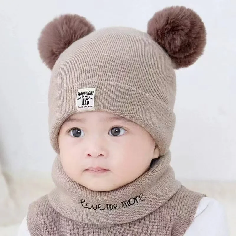 Autumn Winter Baby Warm Knitted Hats With Pom Kids Knit Beanie Hat Solid Color Children Hat For Boys Girls Accessories