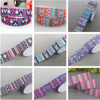 DHK 50yards Tribal Pattern Plaid Printed Grosgrain Ribbon Accessories Decoration Collar DIY Sewing Craft S2595