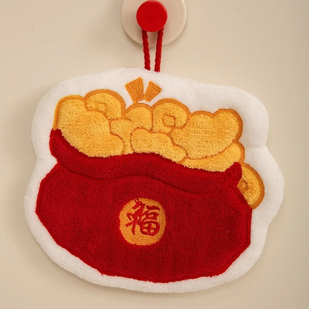 Cartoon Chinese New Year Hand Towel Lucky Horse Blessing Pattern Absorbent Towels Soft Thick Hanging Towel Kitchen Bathroom Use
