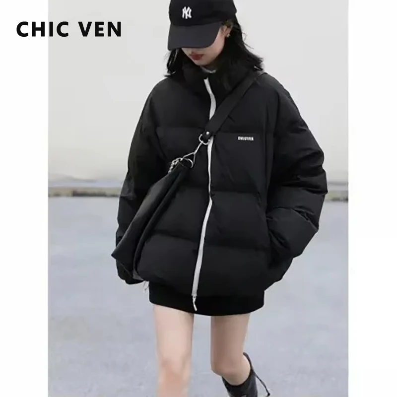 CHIC VEN Women Down Coats Streetwear Solid 90 White Duck Down Stand Collar Female Down Jacket Warm Ladies Overcoat Winter 2024