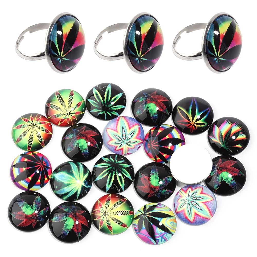 10pcs Maple Leaf Pattern Round Ring Face Glass 8-25mm Cabochon for Jewelry Making Finding Snap Button Charm Bracelet Bangles