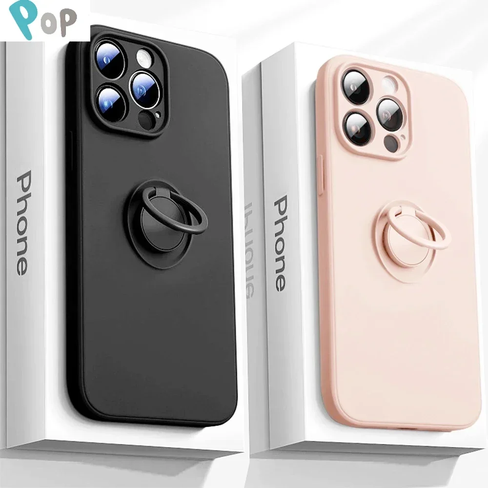Orijinal Yumuşak Sıvı Silikon Telefon Kılıfları iPhone 15 14 Pro Max 12 13 Pro11 XS XR 7 8 Artı Şeker Çerçeve Halka Tutucu Kapak
