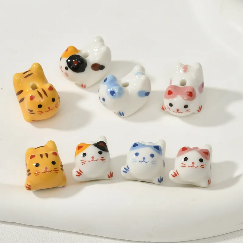 

4pcs 15x20mm Cute Cat Ceramic Beads For Jewelry Making Loose Spacer Handmade Porcelain Bead DIY Bracelet Earring Accessories