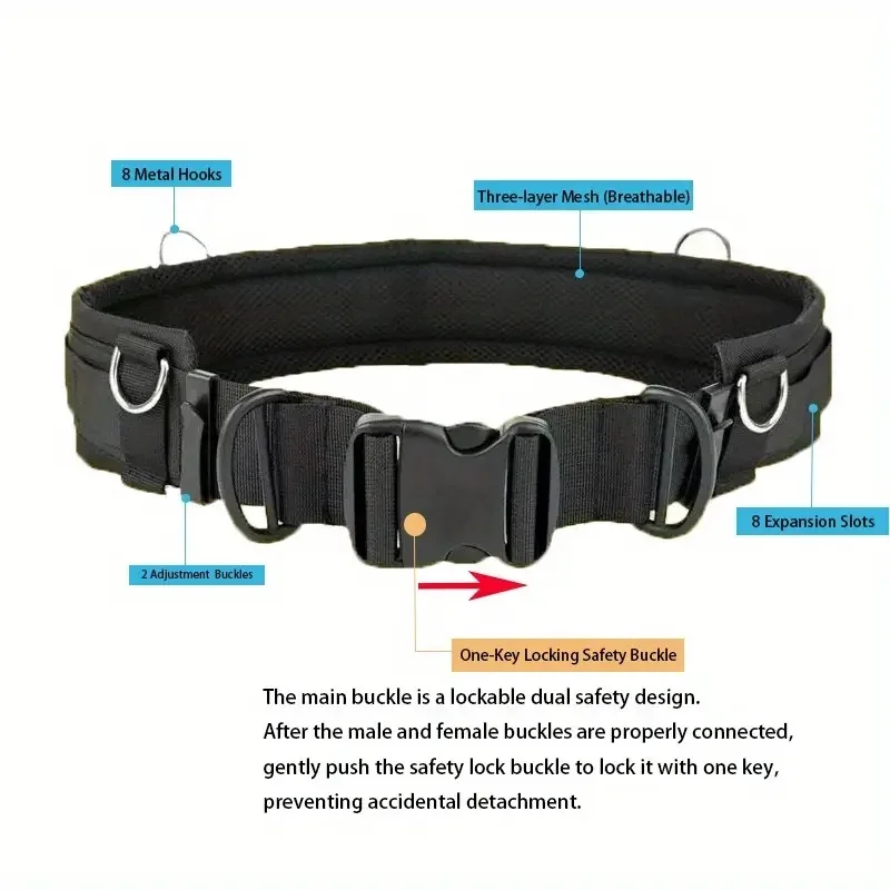 DSLR Camera Waist Belt,Multi-Functional Outdoor Photography Accessory for SLR/DSLR,Tripods,Flashlights,Water Bottles image 2
