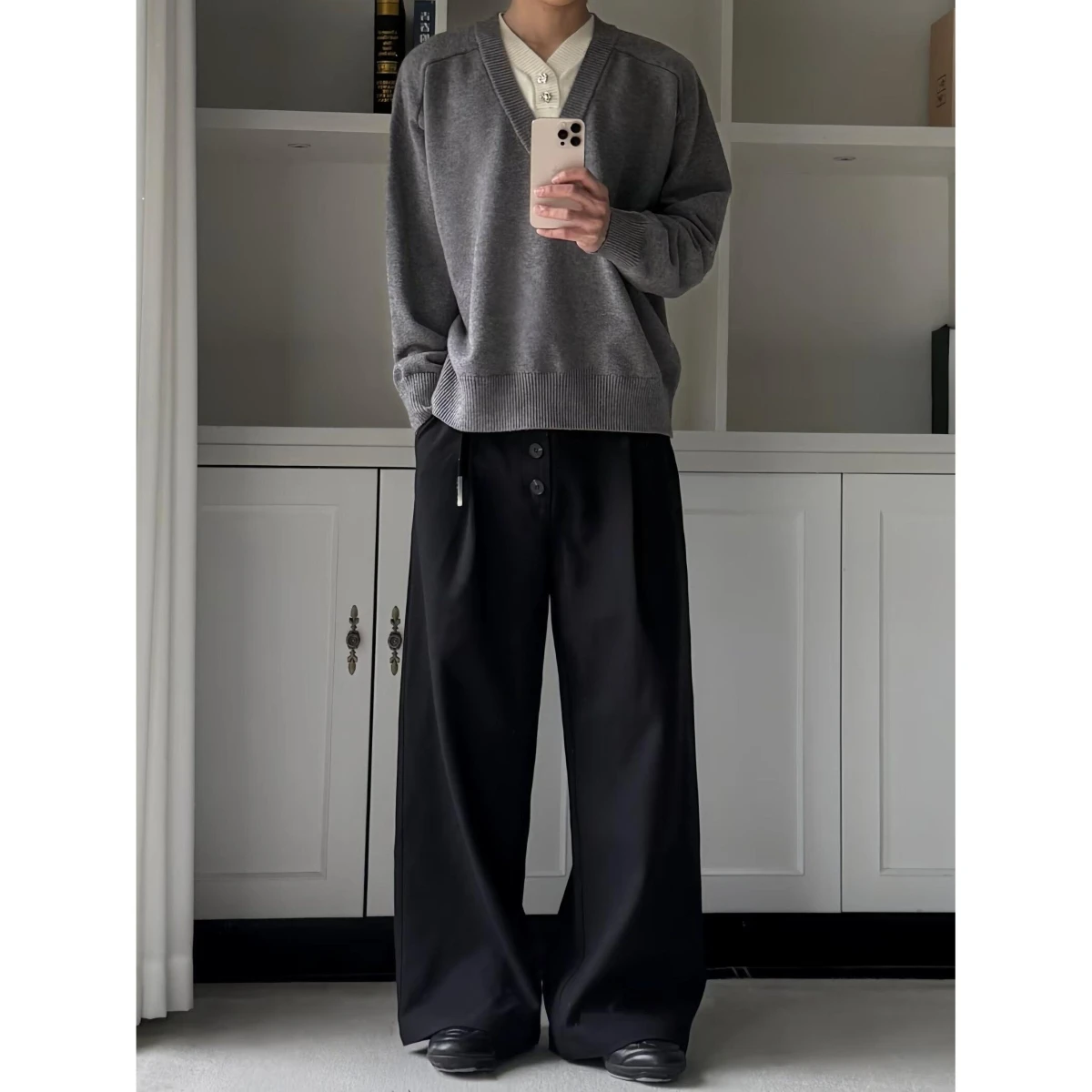 

Chic Spring Men's Loose Sweatirt Collar Two-Piece Set Casual Faionable Comfortable Polyester Fiber Long Sve Knitwear