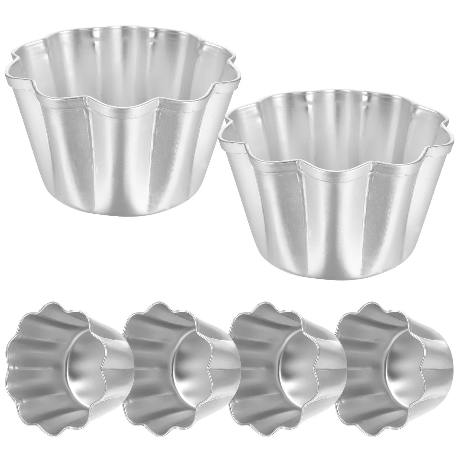 6 Pcs Puto Cup Cake Mold Flat Skillet Muffin Cups Biscuit Mini Muffins Aluminum Alloy Pudding Molds for Steaming Chiffon Pan