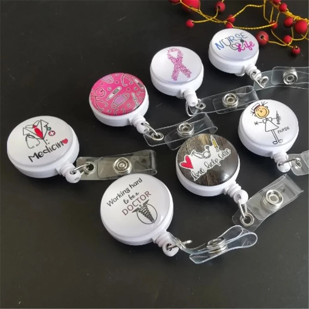 Office Supplies Cute Cartoon Medicine Reel Clip Nurse Doctor Retractable Badge Reel Badge Holder Name Card Holder