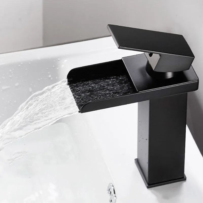 Waterfall Wide Mouth Stainless Steel Faucet Hot and Cold Above Counter Basin Wash Basin Home Bathroom Basin Faucet
