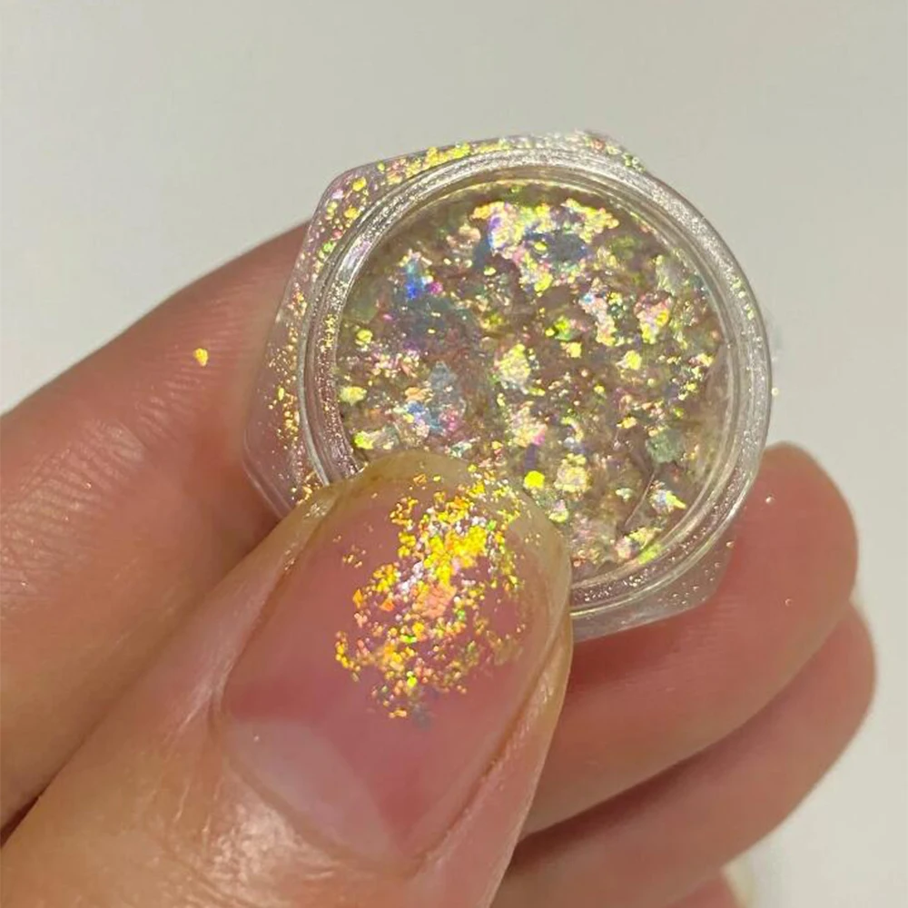 0.3g-Aurora กระจกโอปอลเล็บผงคริสตัล Flakes Mermaid Iridescent Velvet RUB ฝุ่น Holo Glitter Flakes DIY เล็บ