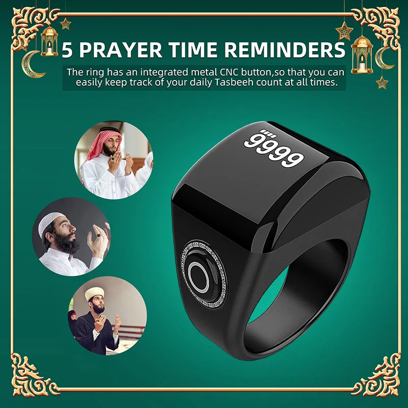 Equantu Digital Produtos Muçulmanos Mini Zikr Ring Counter Smart Azan Alarm Tasbeeh Tasbih Ring