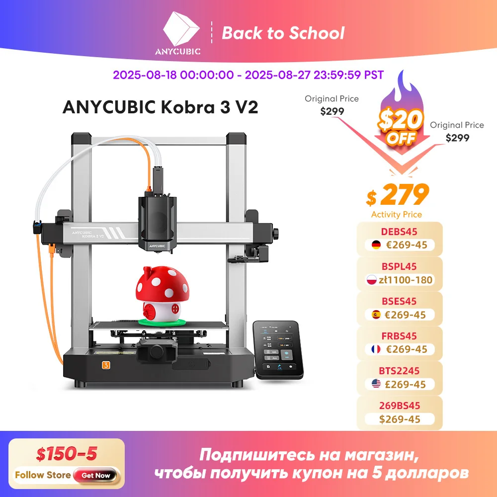 

ANYCUBIC Kobra 3 V2 AE Version 600mm/s Fast Printing 3D Printer 8 Colors ACE Pro Filament Auto Drying APP Control 3D Printer