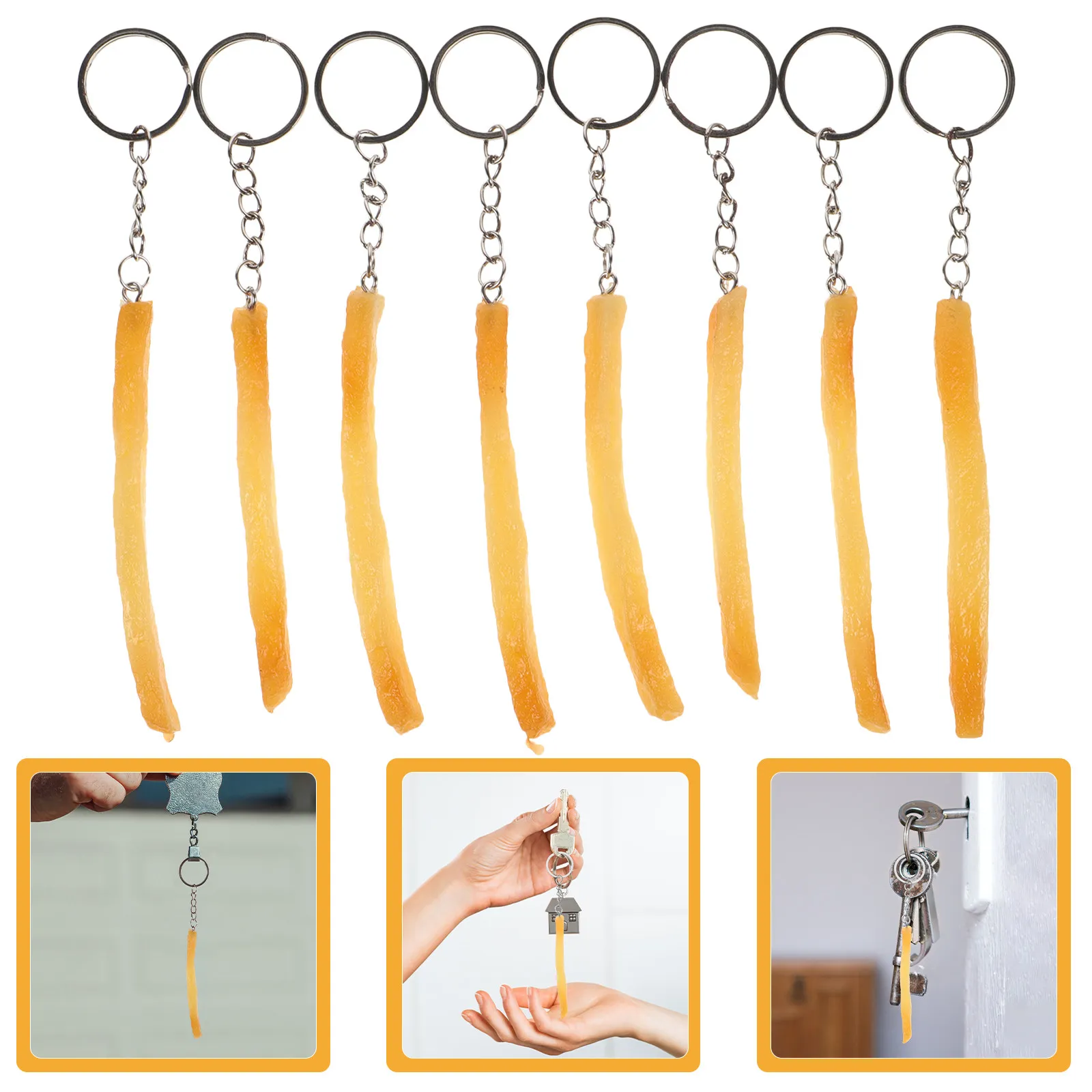 8 Pcs Fries Food Keychain French Keychains Chips Keyrings Bulk PVC Fast Fake Realistic