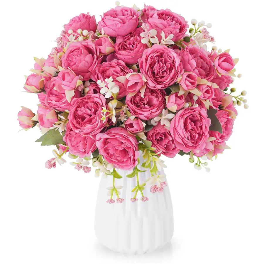 

Набор из 12 искусственных пионов цвета розовой розы, на ощупь как настоящие, шелковые пионы, букет искусственных цветов розово-красного цвета для центральной части композиции