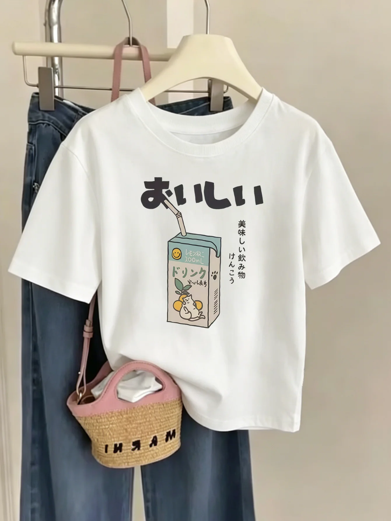 Kids Cute Japanese Drink Box Cat Art Graphic Tee Boys Girls Family Matching Short Sleeve Sweet Beverage Casual Everyday T Shirt
