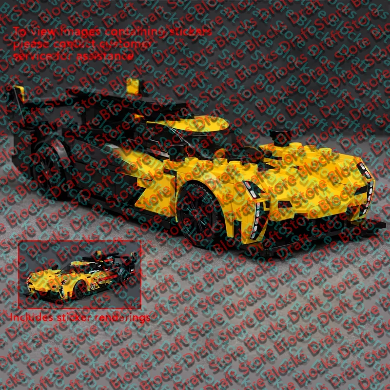 Speed Racing Car Model MOC Building Bricks V-Series.R Yellow Hypercar Modular Technology Holiday Gifts Assemble Toys QWERT