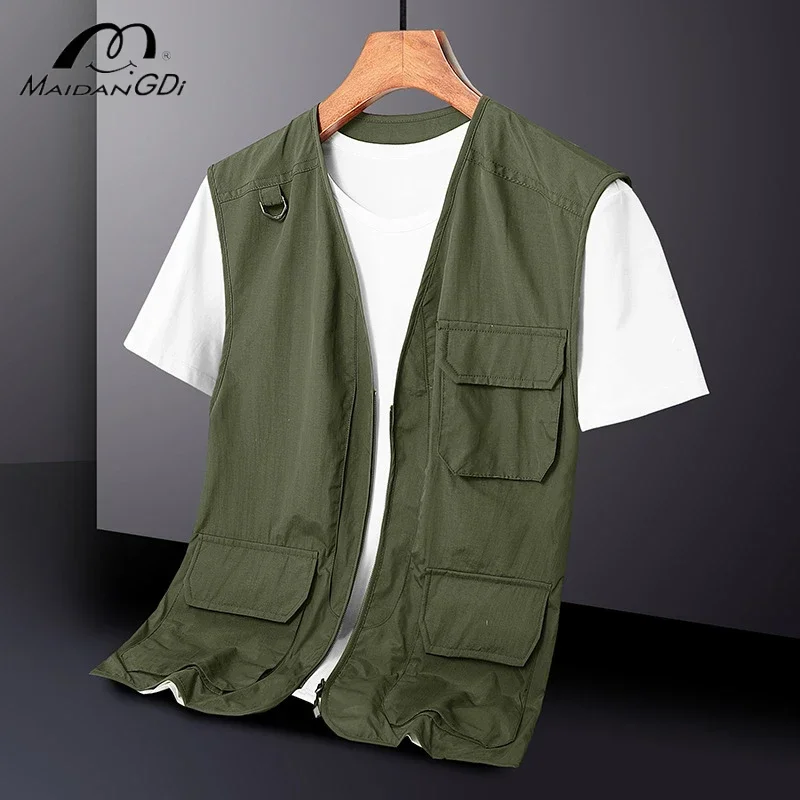 Maidangdi Outdoor Vest Men's Casual Camisole with Multiple Pockets Loose Oversized Fishing Seasonal Vest with Quick Drying Vest