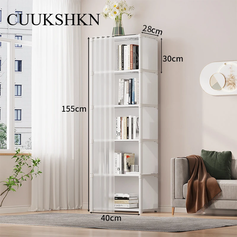 CUUKSHKN Mehrschichtiges Aufbewahrungsregal, staubdichter Kleiderschrank, hochkapazitives Trennwand-Bücherregal, belastbar, einfache Montage, multifunktionaler Aufbewahrungsschrank mit Vorhängen,